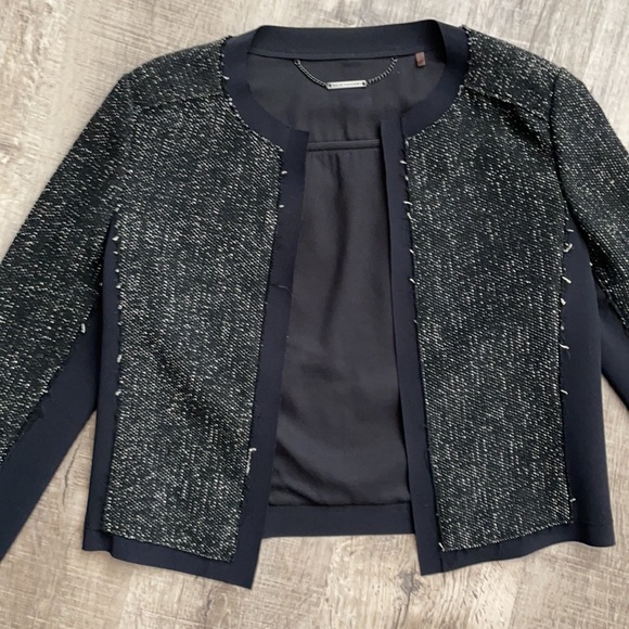 Vintage Elie Tahari Black Cropped Tweed Jacket Sz4 - Picture 2 of 9